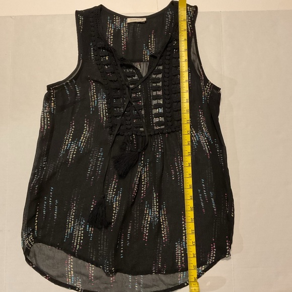Meadow Rue Sheer Tank Top with Tassels Black with Multicolor‎ Detail - Picture 3 of 7